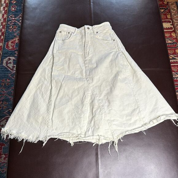 Free People Mint Green Peyton Distressed Denim Skirt - Picture 2 of 9